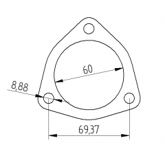 Turbo outlet flange c-c 69mm, cent.hole 60mm